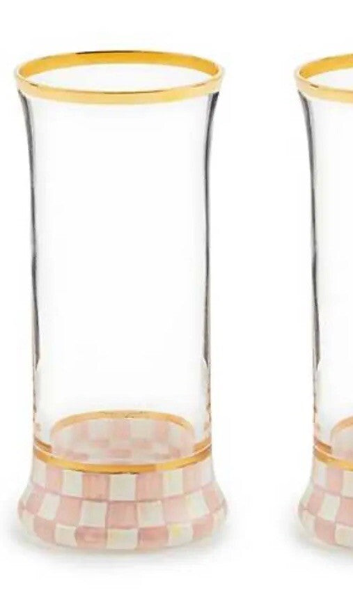 MACKENZIE CHILDS Rosy Check Highball GLASS ~new- - One Glass