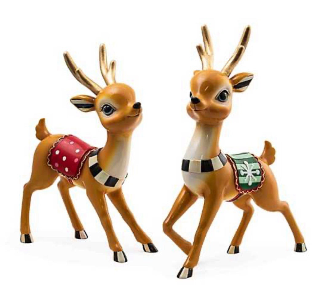 Mackenzie Childs Granny Kitsch Tabletop Deer- Set Of 2- Retired