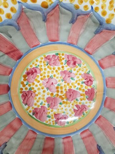 MacKenzie Childs Cabbage Rose  Serving Bowl Fluted -Ceramic- 14" Round