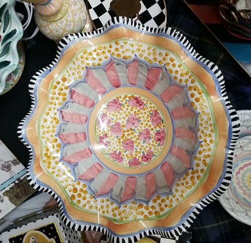 MacKenzie Childs Cabbage Rose  Serving Bowl Fluted -Ceramic- 14" Round