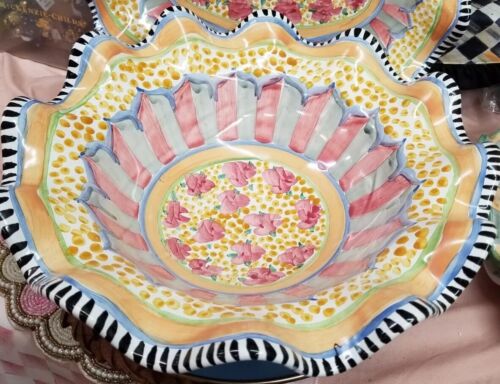 MacKenzie Childs Cabbage Rose  Serving Bowl Fluted -Ceramic- 14" Round