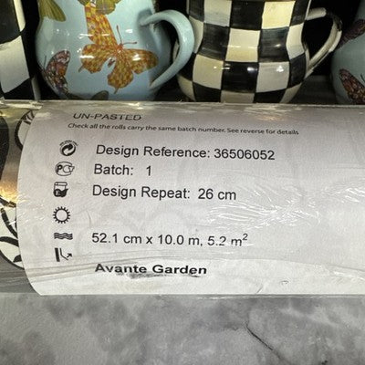 MacKenzie Childs Large Silver  Avant Garden Silver Wallpaper New Roll