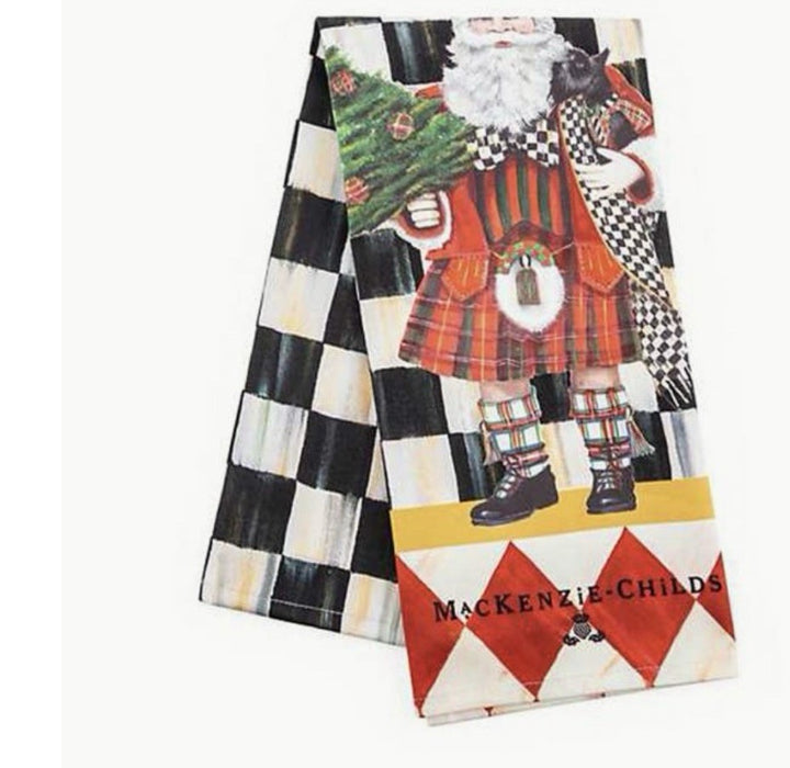 Mackenzie Childs Scottish Santa Courtly Check Dish Towel 18x26” Cotton  NIP