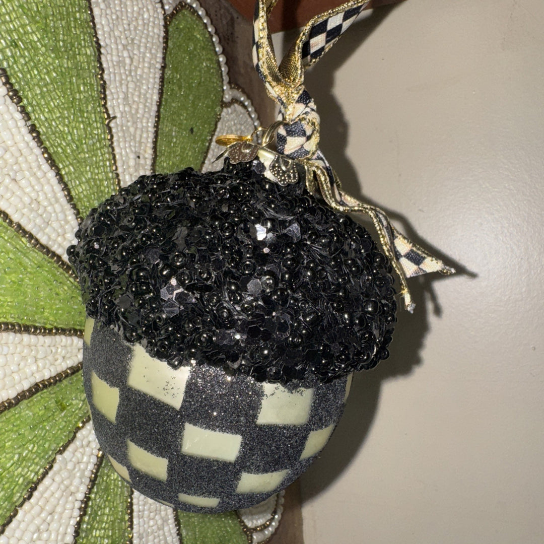 MacKenzie Childs Courtly Check Christmas Acorn Ornament- New In Box