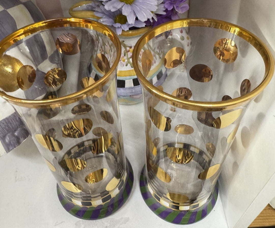 MacKenzie Childs Cirque Purple & Green Highball Glass – Set of 2 New