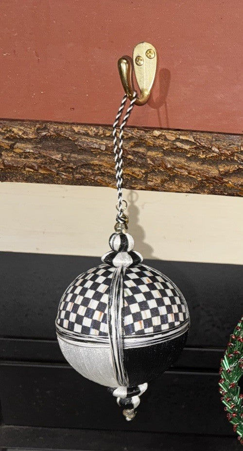 Mackenzie Childs COURTLY CHECK  BALL Fabric Covered ORNAMENT- New 4”x4”-set Of 2