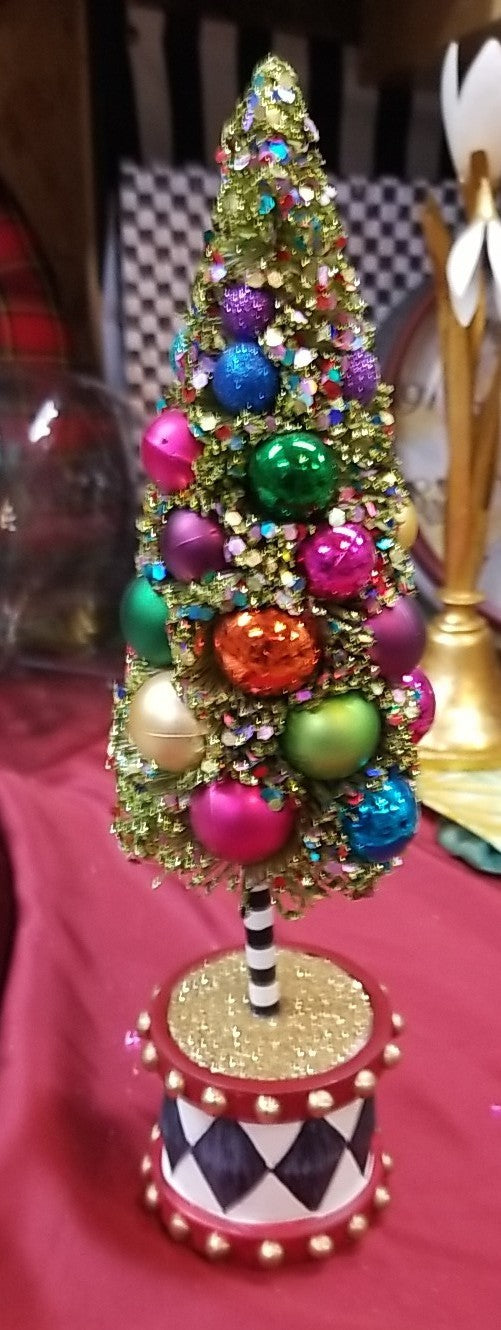 Mackenzie Childs Nutcracker Mini Bottle Brush Christmas Tree 12" H retired