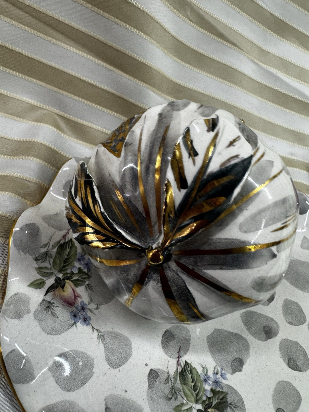 Italian Ceramic Silver painted pomegranate Life Sized- Goes With Mackenzie Child