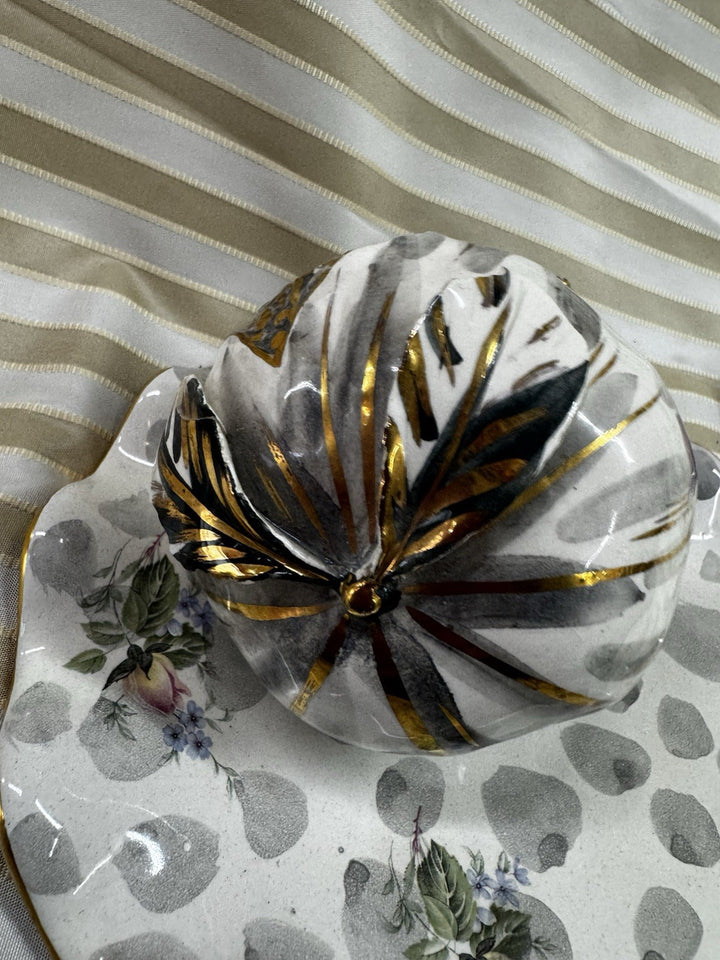 Italian Ceramic Silver painted pomegranate Life Sized- Goes With Mackenzie Child