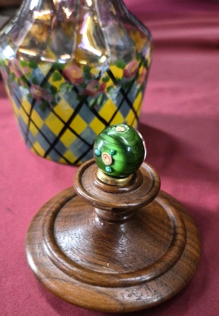 Vintage  Mackenzie Childs Courtly Check Tartan Glass  Circus Carafe W/wooden Lid