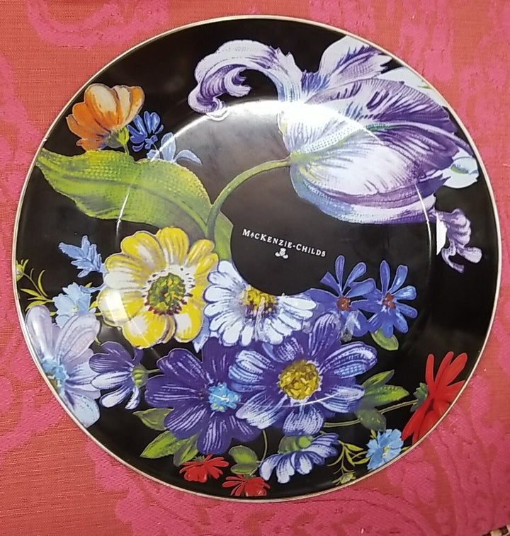 MacKenzie Childs Black Flower Market Dinner Plate 10” Enamel- New
