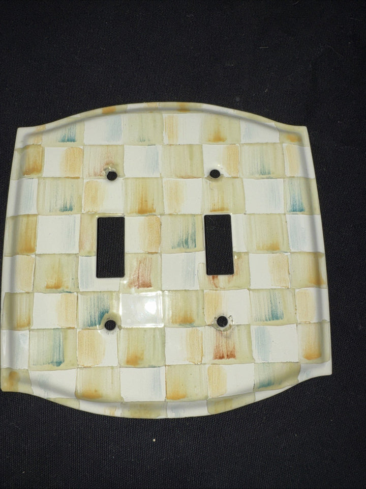 Mackenzie Childs Parchment  Check Enamel Double Toggle Switch With hardware