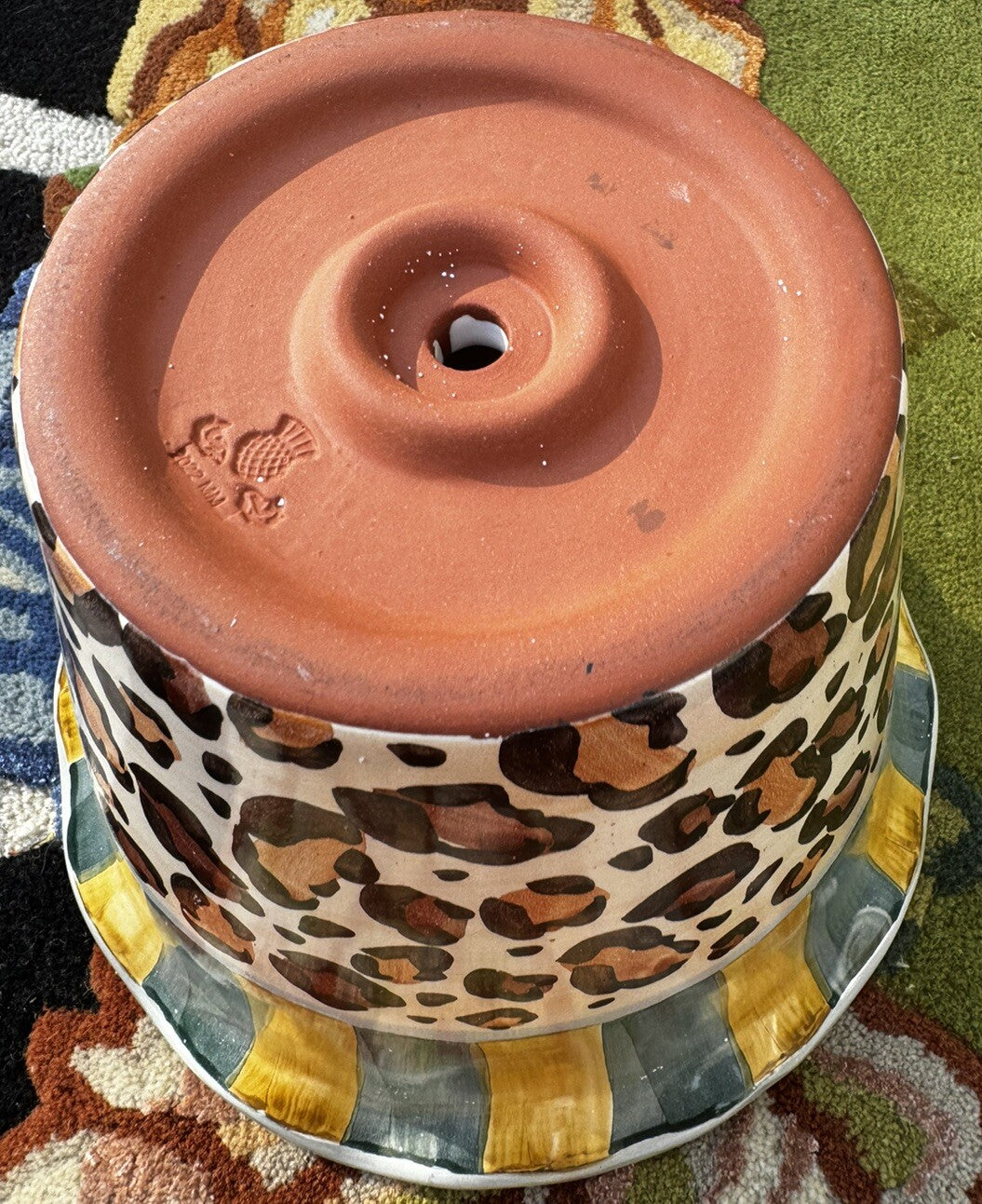 MACKENZIE CHILDS Leopard  CERAMIC POT  Planter 10” Fluted New