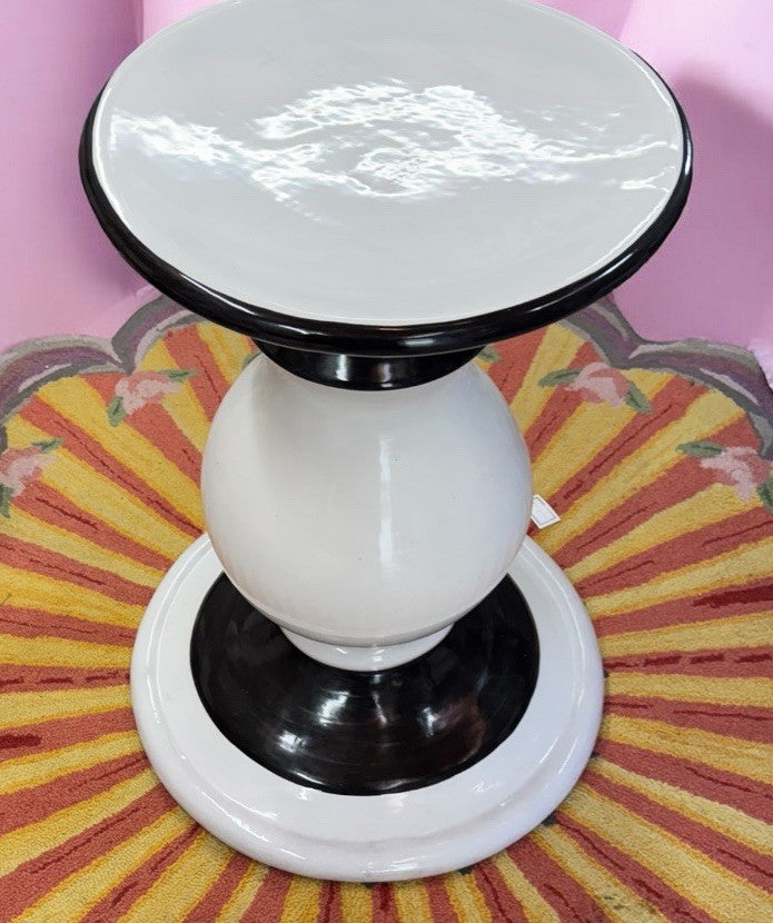 mackenzie Childs ceramic  pedestal table Or Stand Black And White