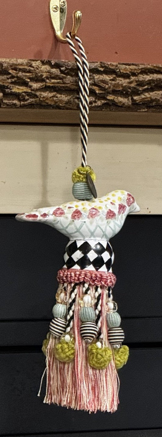 Mackenzie Childs Ceramic Rose   BIRD TASSEL- Retired 13” Long