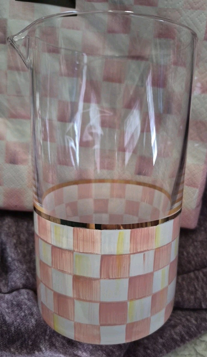 MacKenzie Childs Rosy Check 2.5 Cup Hand Painted Mixing Glass. New!