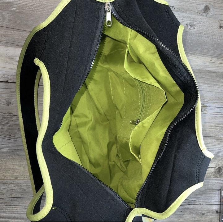 MacKenzie Childs Courtly Check & Green CARRYALL Travel Tote Neoprene 11" x 16”