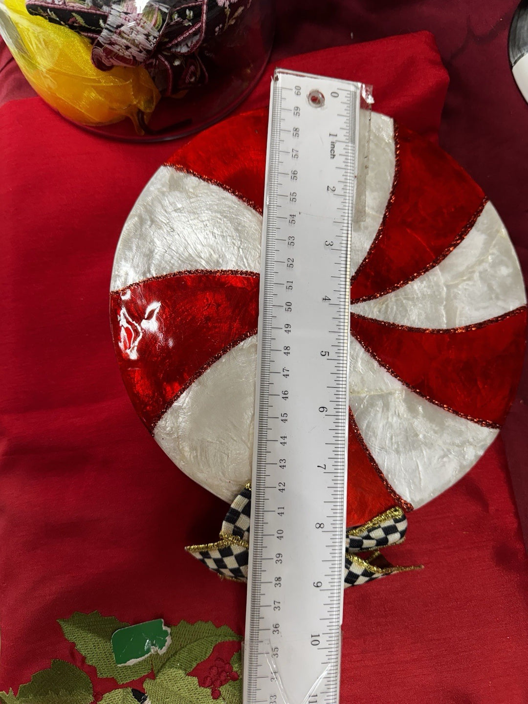 MacKENZIE CHILDS 32” CHRISTMAS PEPPERMINT SWIRL CAPIZ PICK BNWT