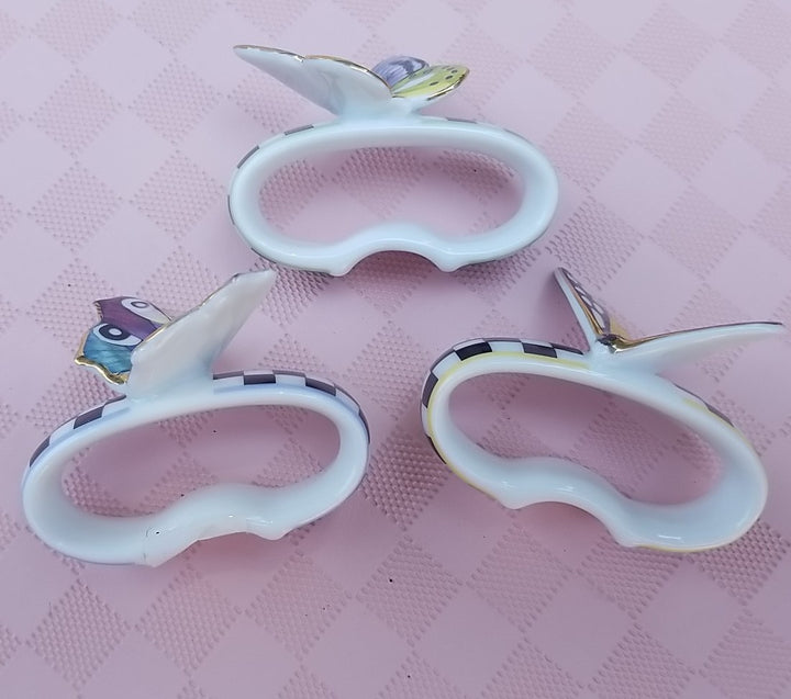 Mackenzie Childs butterfly   Toile NAPKIN RINGS SET 3   NEW