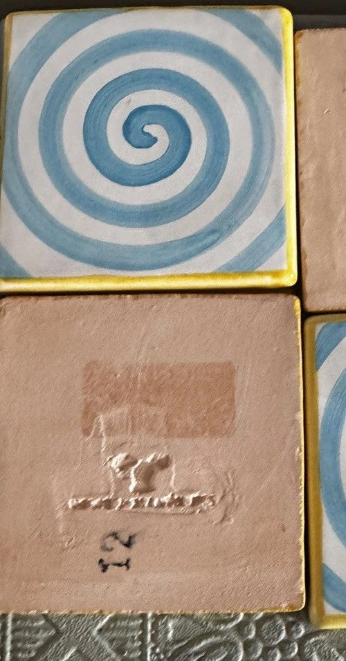 MacKenzie Childs Spencer Wallcourt Spiral Square Tile Set Of 2 -Retired 4”