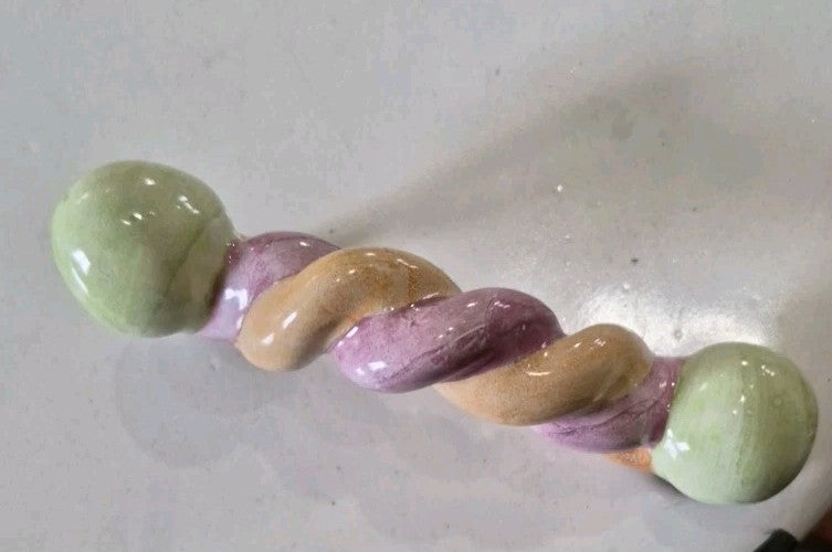 Mackenzie Childs  4.75 Twist Ceramic Handle Pull Knob Pink Orange Green