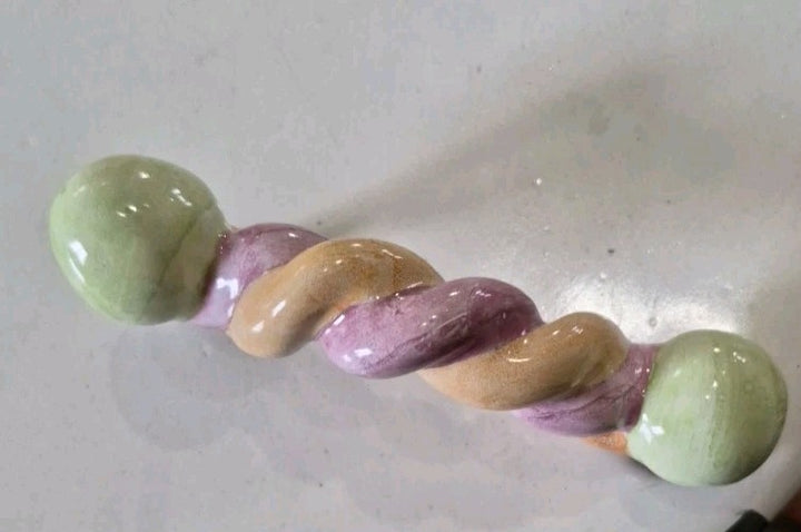 Mackenzie Childs  4.75 Twist Ceramic Handle Pull Knob Pink Orange Green