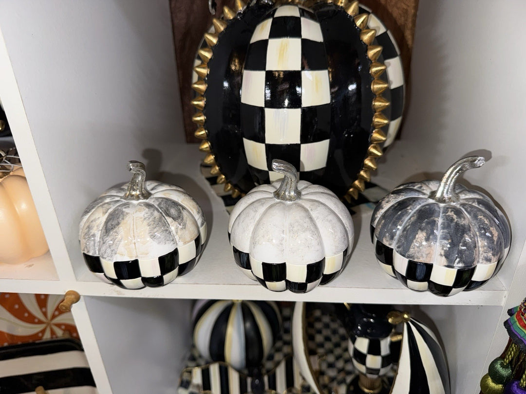 NEW Mackenzie Childs COURTLY CHECK MARBLED MINI PUMPKINS - SET of 3