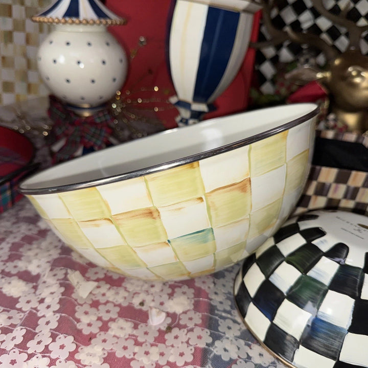 Mackenzie Childs  Parchment Check 9.5”x4”medium Everyday  Bowl Retired