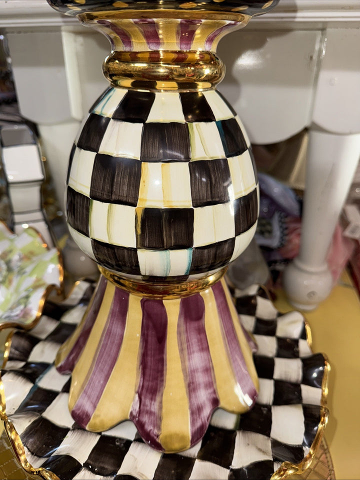 Mackenzie Childs Ceramic Courtly  Check Great Vase- New- Made In Aurora 2006