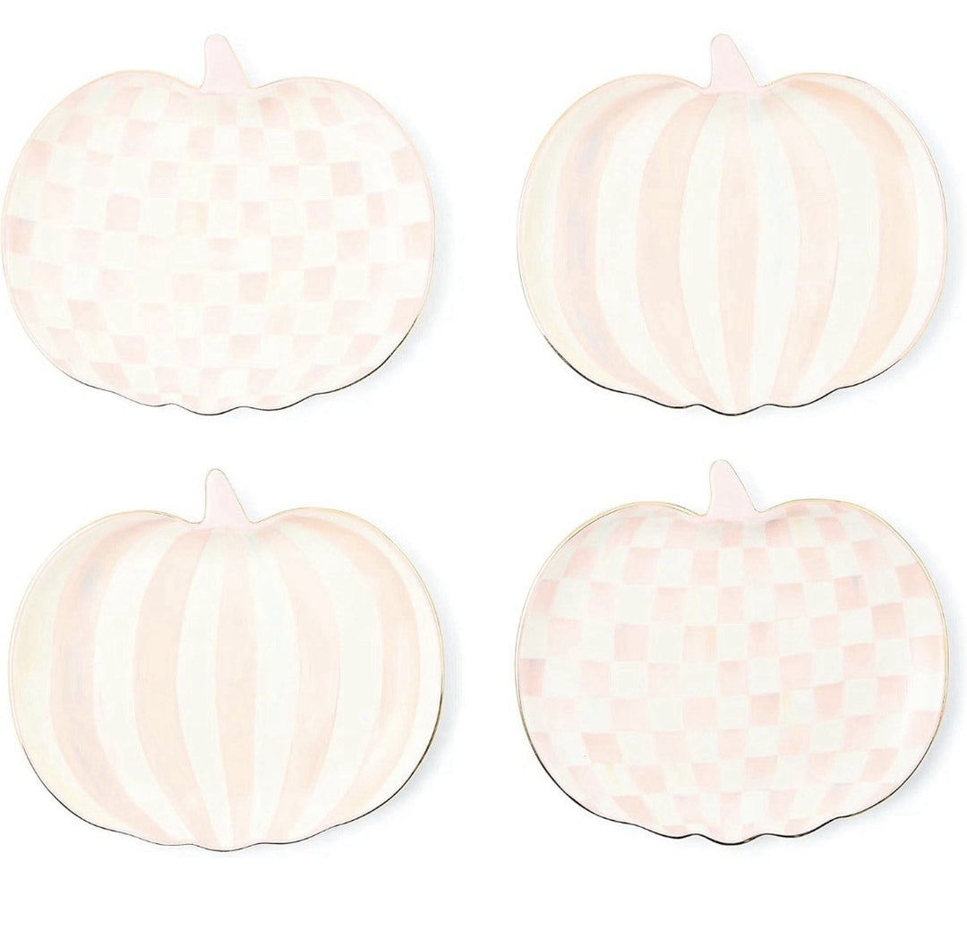 Set of 4 Ceramic Dessert Plates, Decorative Dishes, Pumpkin, Pink-And-White Rosy