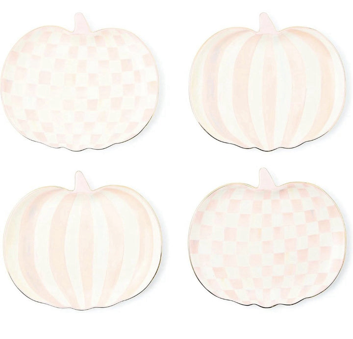 Set of 4 Ceramic Dessert Plates, Decorative Dishes, Pumpkin, Pink-And-White Rosy