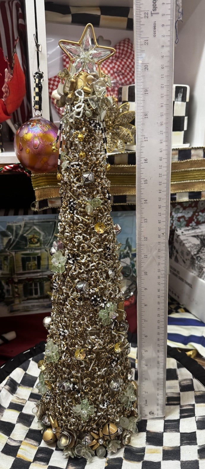 MACKENZIE Childs Snowfall  BEADED CHRISTMAS TREE MEDIUM 22” TALL NEW