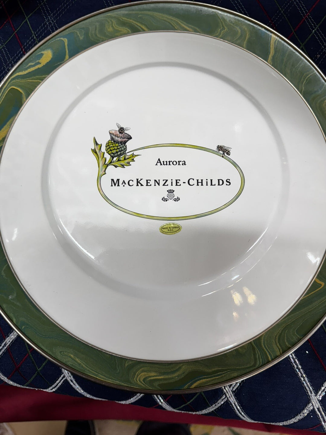 Mackenzie Childs  1-Retired Aurora 10” Dinner Plate Metal Enamel Farmhouse Farm