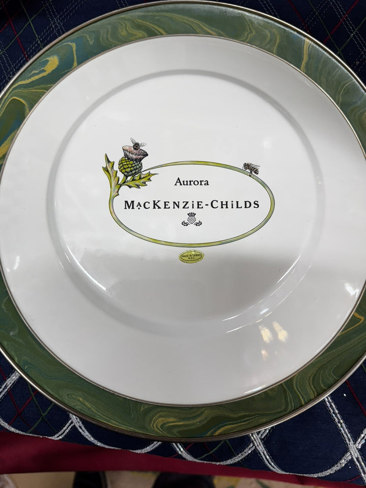Mackenzie Childs  1-Retired Aurora 10” Dinner Plate Metal Enamel Farmhouse Farm