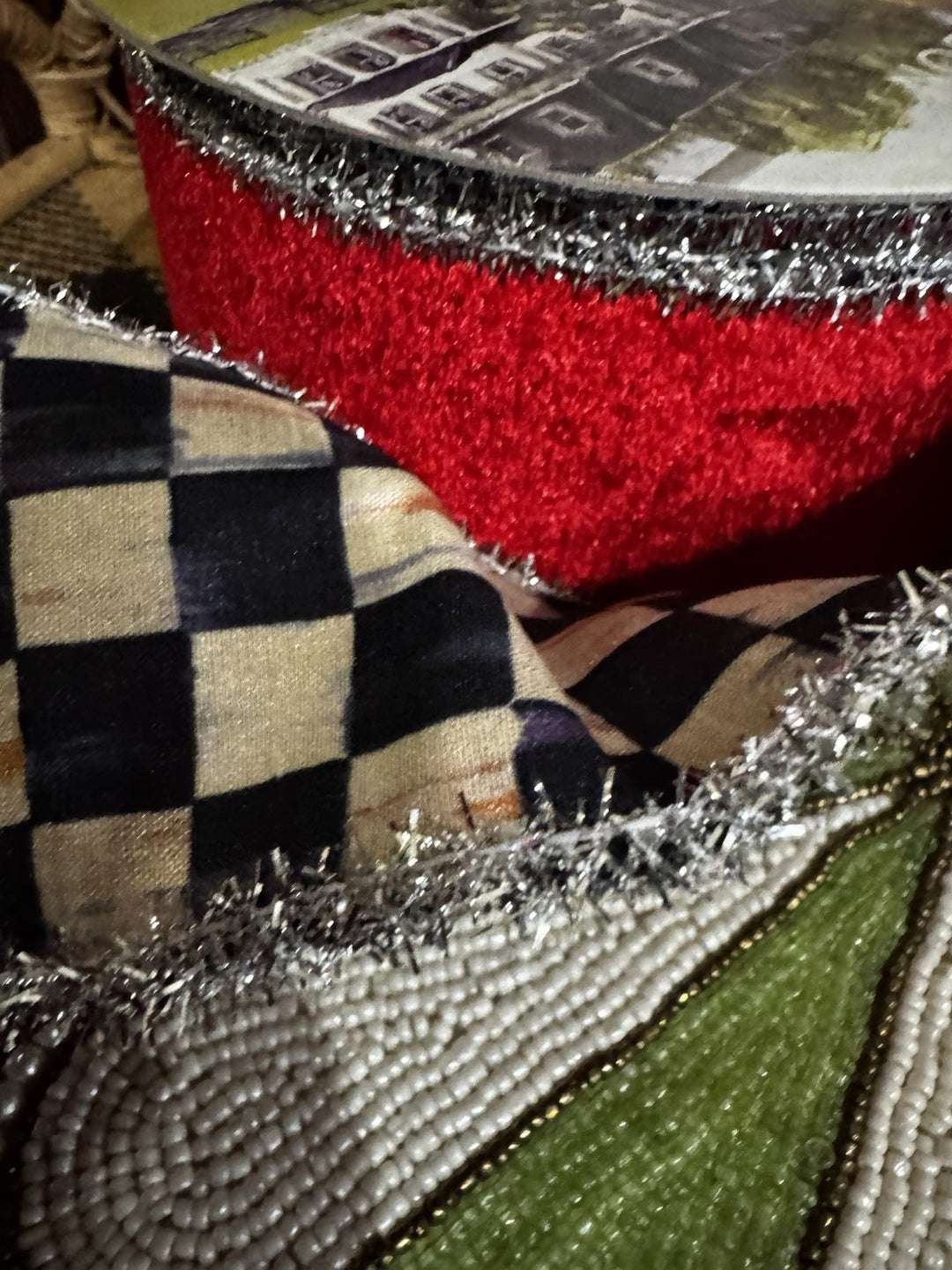 Mackenzie Childs Granny Kitch 2.5” Wire Red Velvet Courtly Check RIBBON 10YD