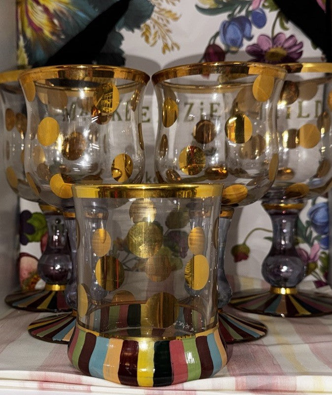 MacKenzie Childs One  Foxtrot Handblown Glass Gold Accent Whiskey  Tumbler