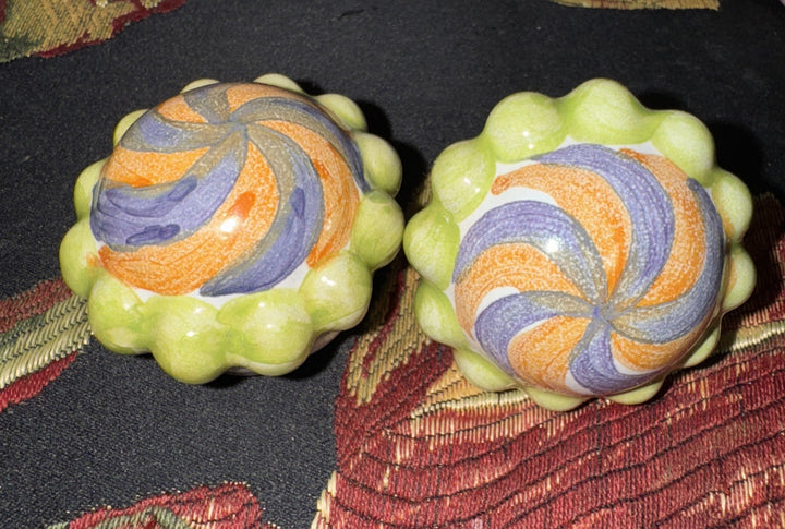 Mackenzie Childs Majolica 1.5 ”  Swoop Multicolor Set Of 2 Knobs Pulls +Hardware