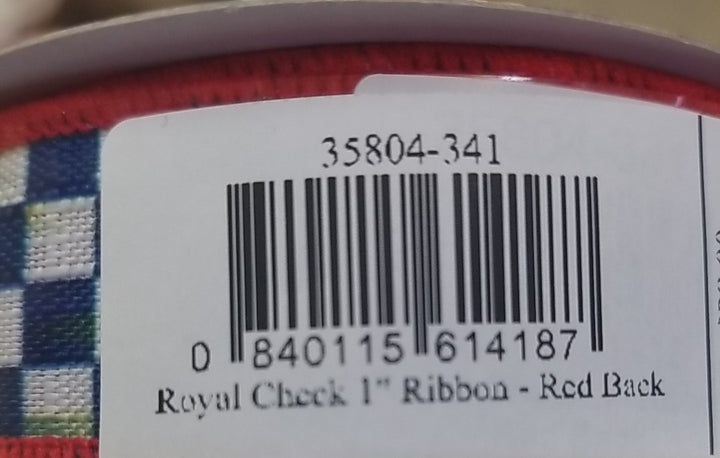 MacKenzie Childs 1 Roll Royal  Check Ribbon And Red  1" wide-10yards Roll