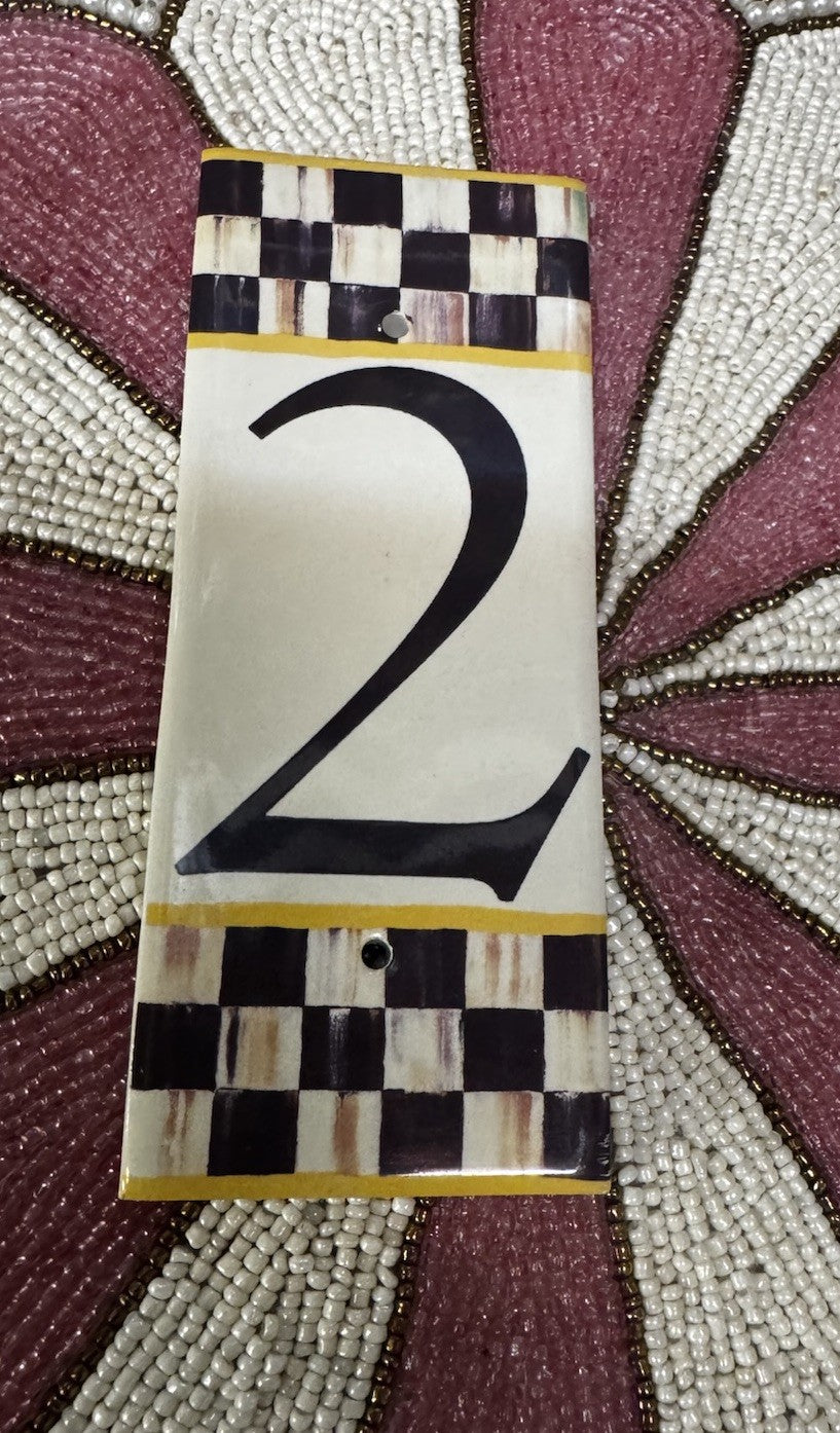 MACKENZIE CHILDS  HOUSE NUMBER “2”COURTLY CHECK TILE NEW 7" X 3"