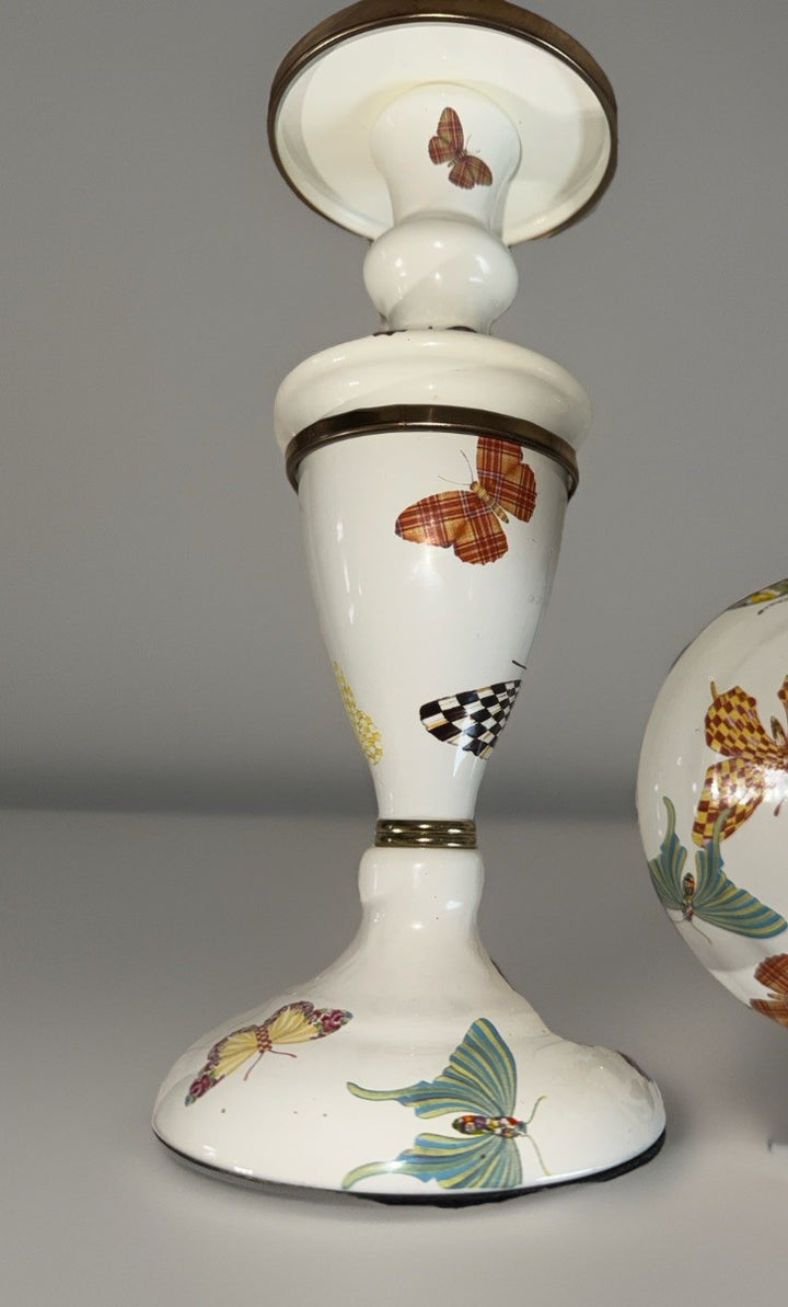 Mackenzie Childs Butterfly Garden  Medium Enameled Candlestick 11” Retired