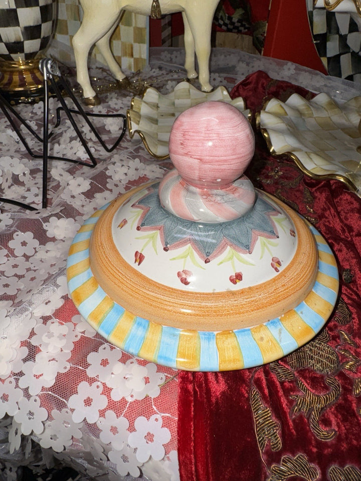 Mackenzie Childs Odd Fellows Hand Painted Ceramic Groovy Canister Lid Only