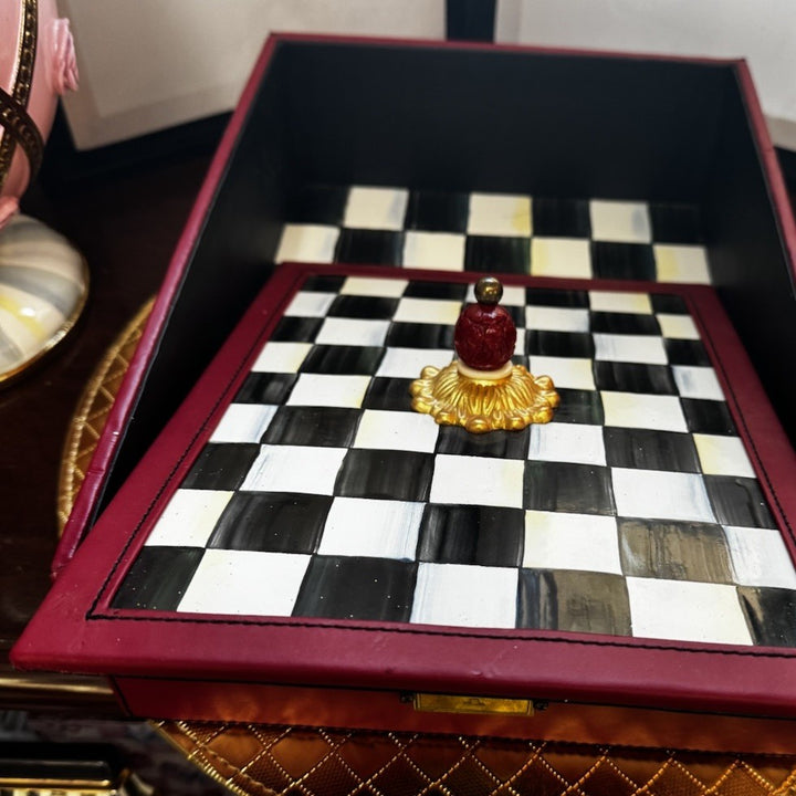 MacKenzie Childs Courtly Check Desk Top Accessory Box Paper Holder