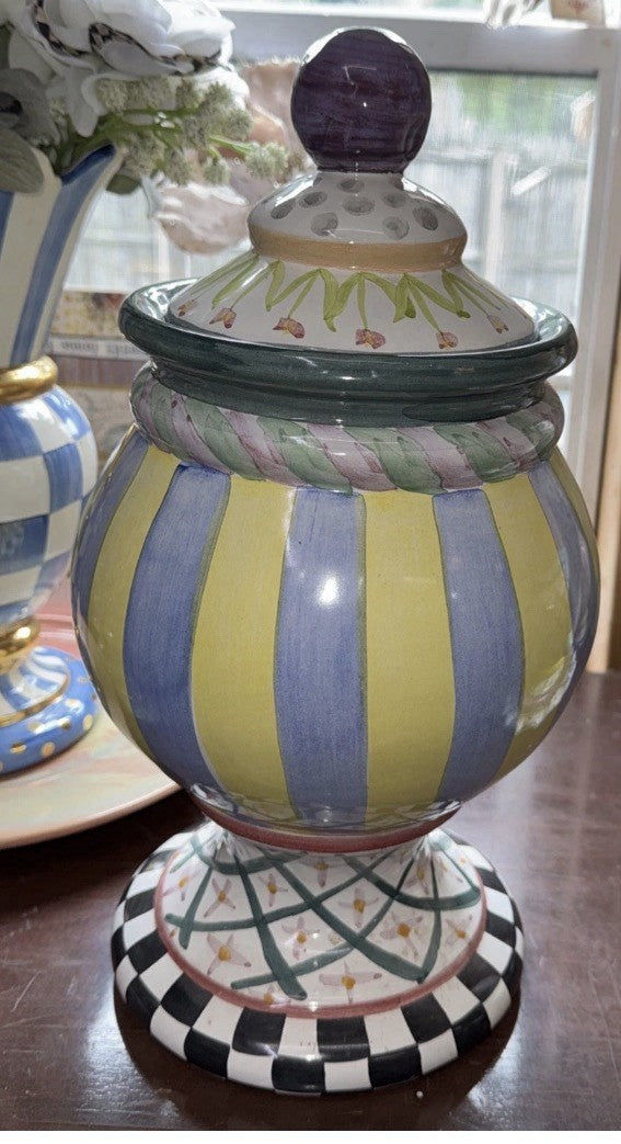 Retired MacKenzie Childs Odd Fellows Taylor Globe Ceramic Canister 14" 2025