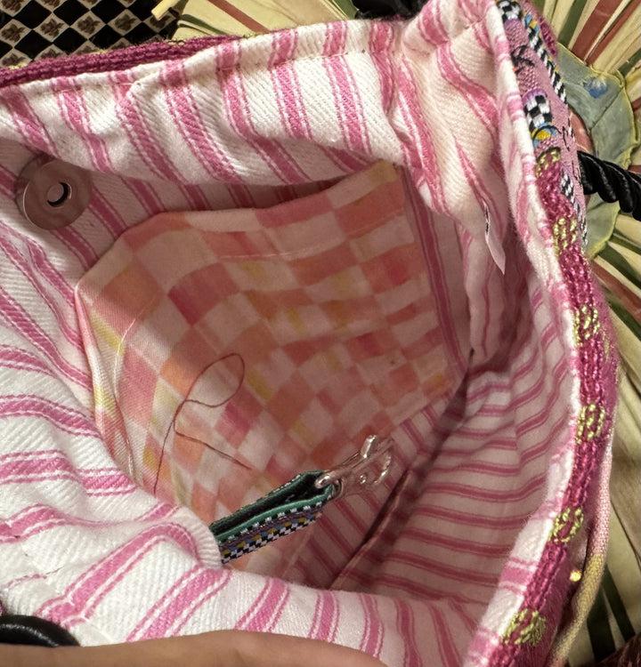 Mackenzie Childs Rosy Check Vintage Bag Crossbody Purse NWT Rare