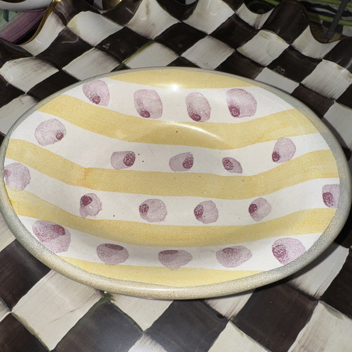 MacKenzie Childs Wallcourt Bixley  Small Oval  Soap Dish 6.25" Ceramic-1989