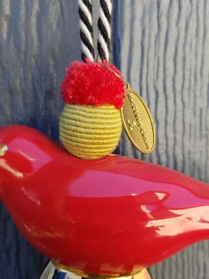 Brand New Mackenzie Childs Ceramic Bird Tassel — Red & Gold