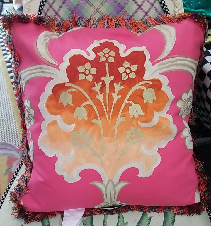 Mackenzie Childs Pink Pillow- 19”x19” Retired