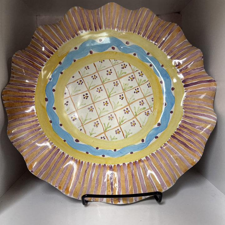 MacKenzie Childs Taylor Summer Frock   Dinner Plate Fluted 11" Excellent 1994