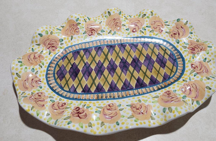 MACKENZIE CHILDS FLUTED Odd Fellows  CERAMIC Platter 16”x11” Retired