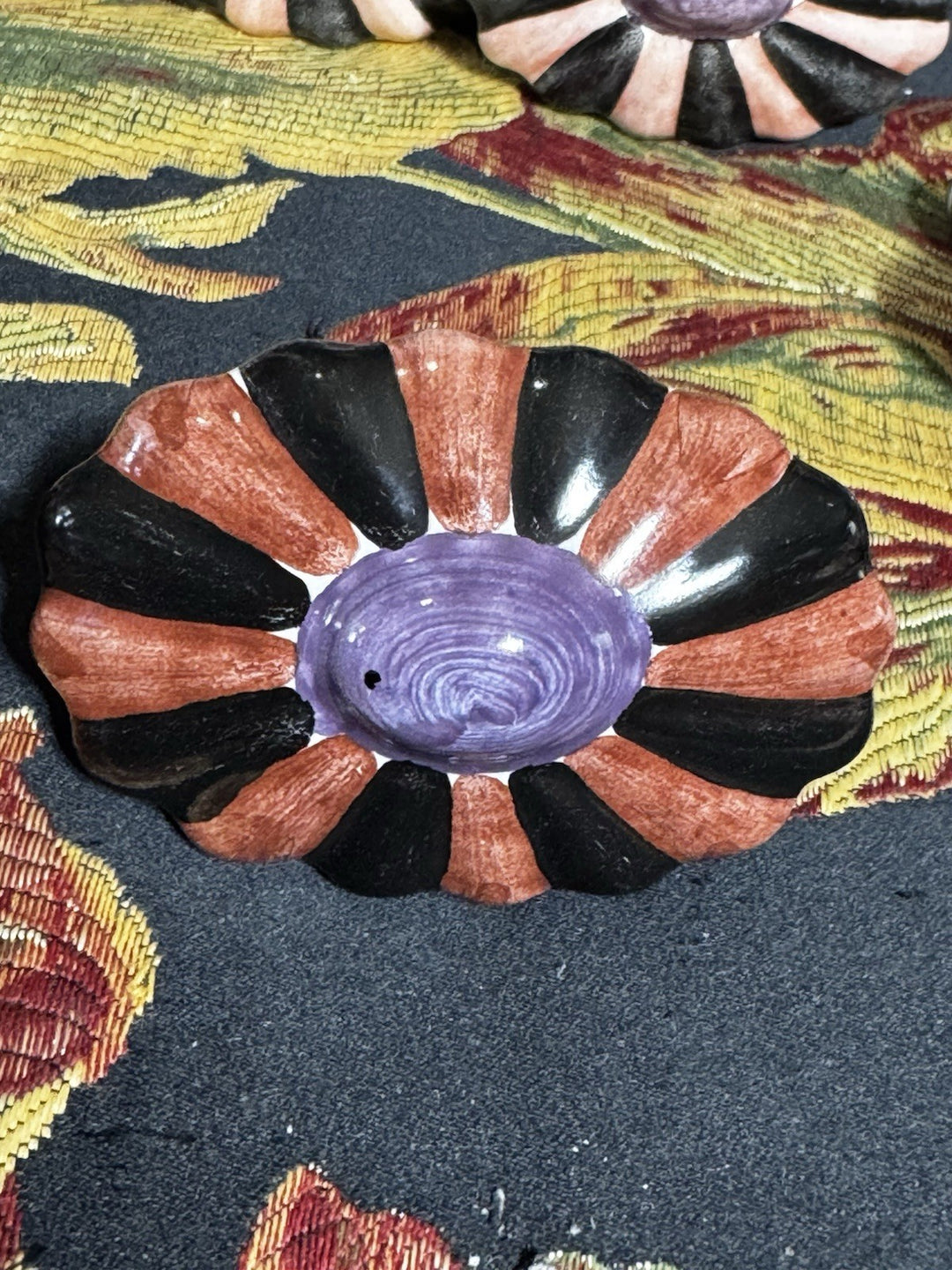 MacKenzie Childs  Ribbed Majolica Cabinet Pulls 1 Knob- Brown, Black And Purple